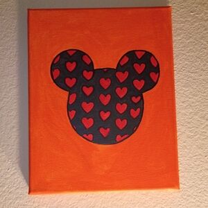 Mickey Mouse Head With Hearts Acrylic Painting On Canvas Wall Decor 8x10"